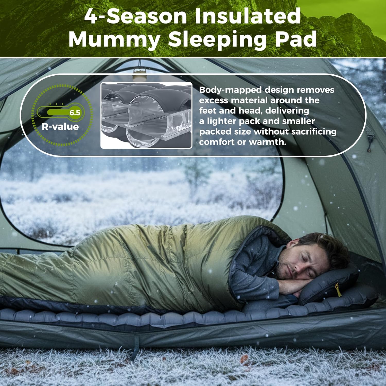 ATEPA All Season Backpacking Sleeping Pad | Insulated & Ultralight Mummy Sleeping Pad R-Value 6.5 GREY