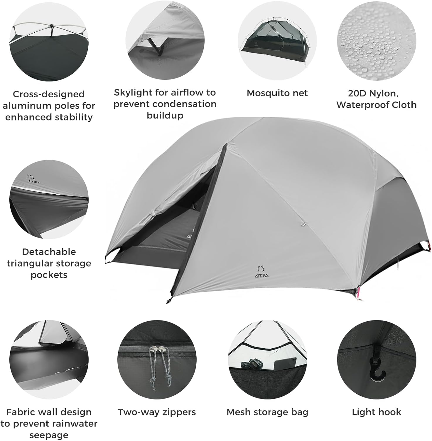 ATEPA 2-Person Ultralight Backpacking Tent GREY