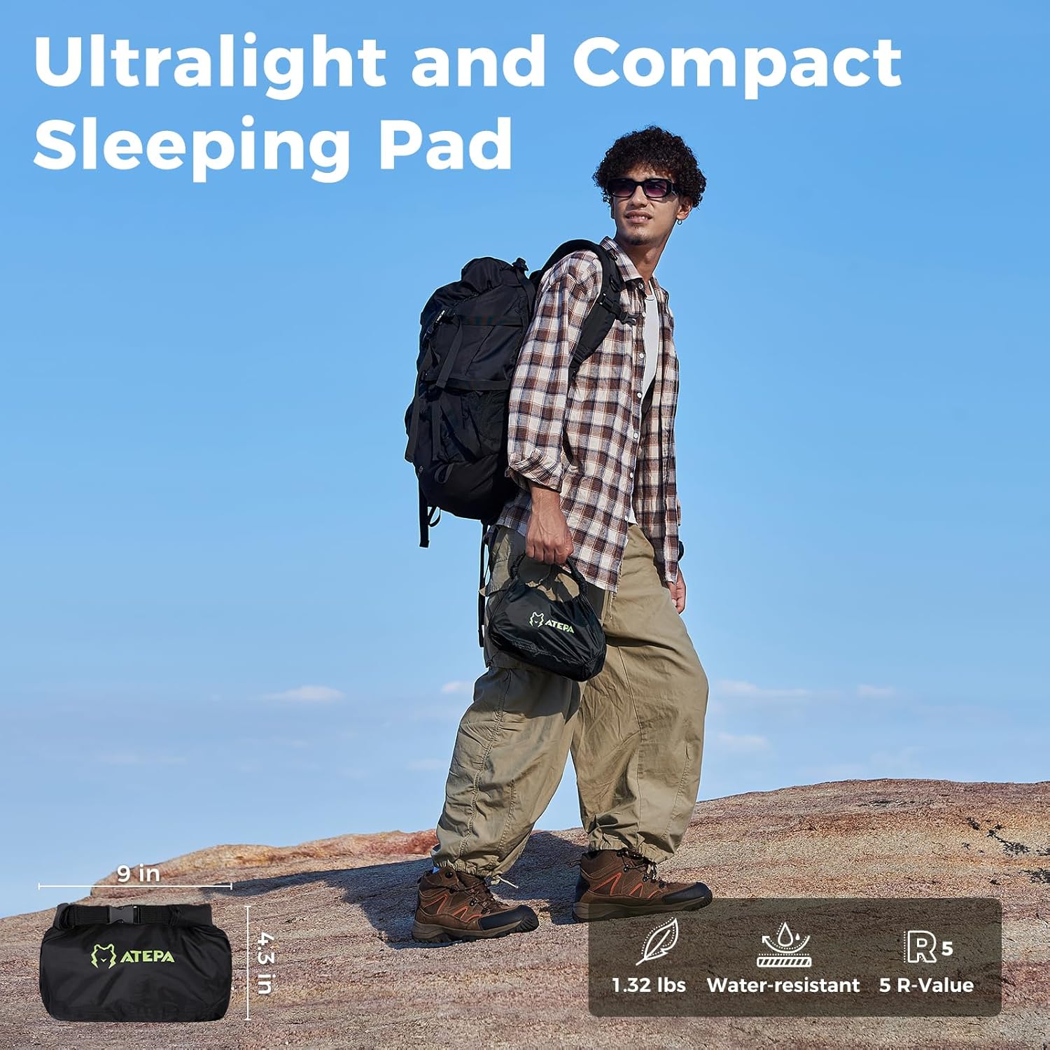 ATEPA Ultralight Sleeping Pad for Backpacking R-Value 5.0 GREY