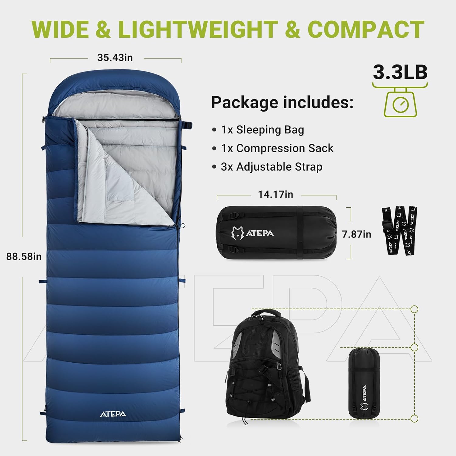 ATEPA Coldmaster™ Down Sleeping Bag 30°F | Ultralight & Warm