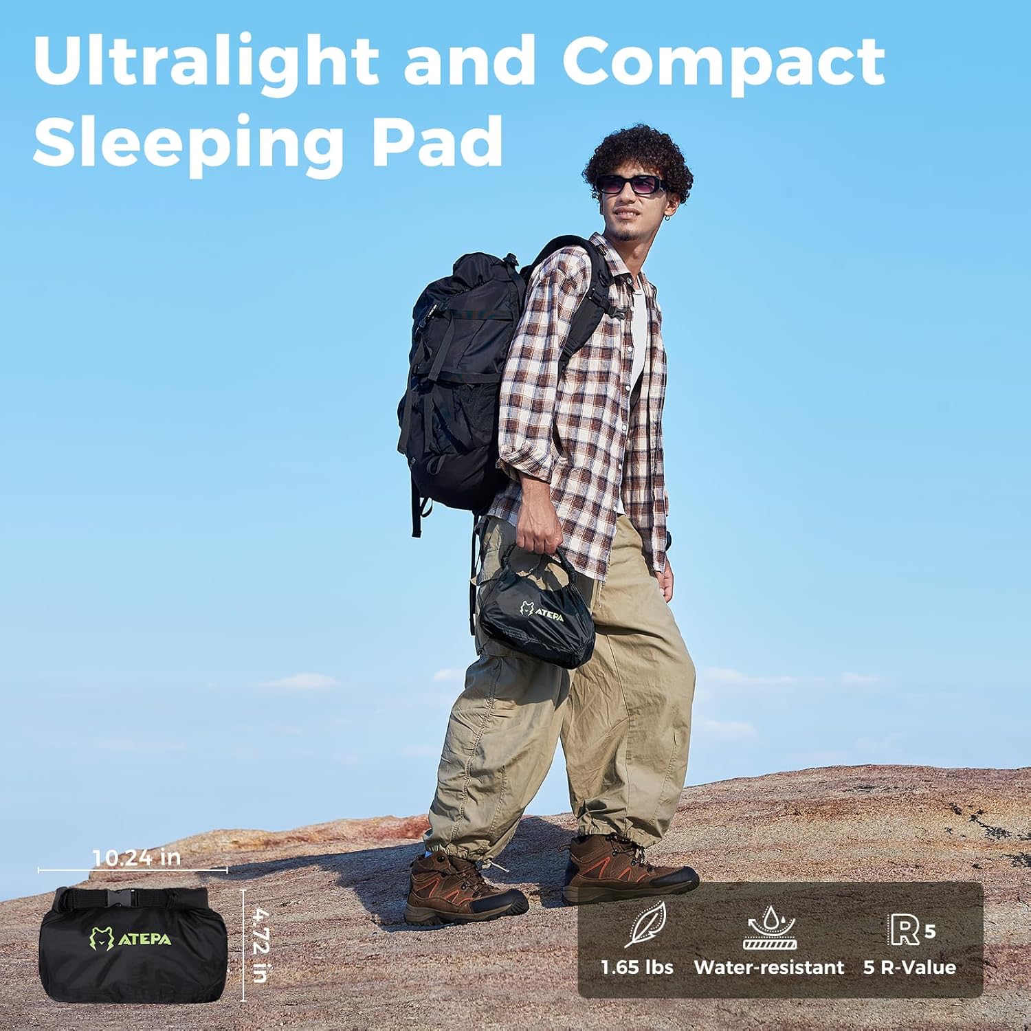 ATEPA Ultralight Insulated Sleeping Pad | R-Value 5.0 for 3 Season Backpacking ThermAir Navy