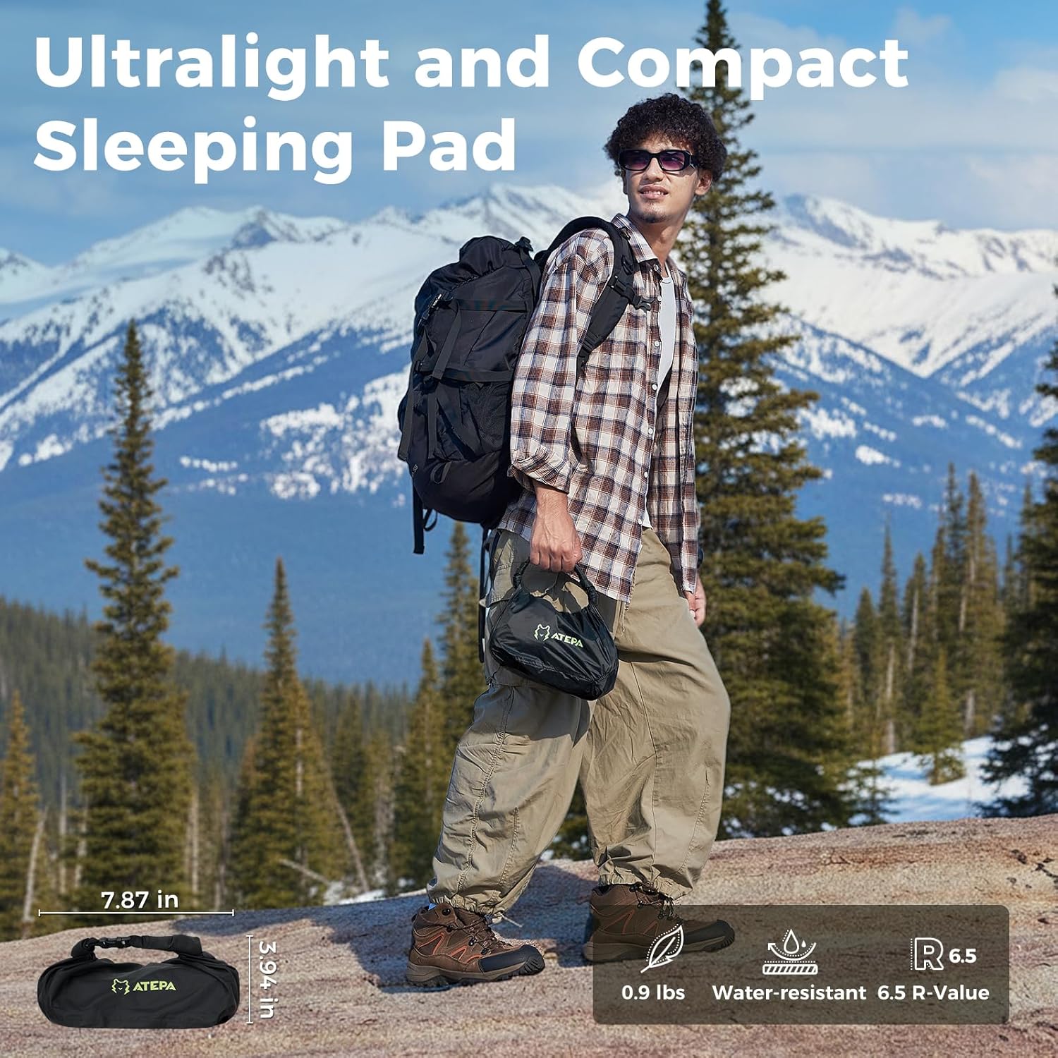 ATEPA All Season Backpacking Sleeping Pad | Insulated & Ultralight Mummy Sleeping Pad R-Value 6.5 GREY