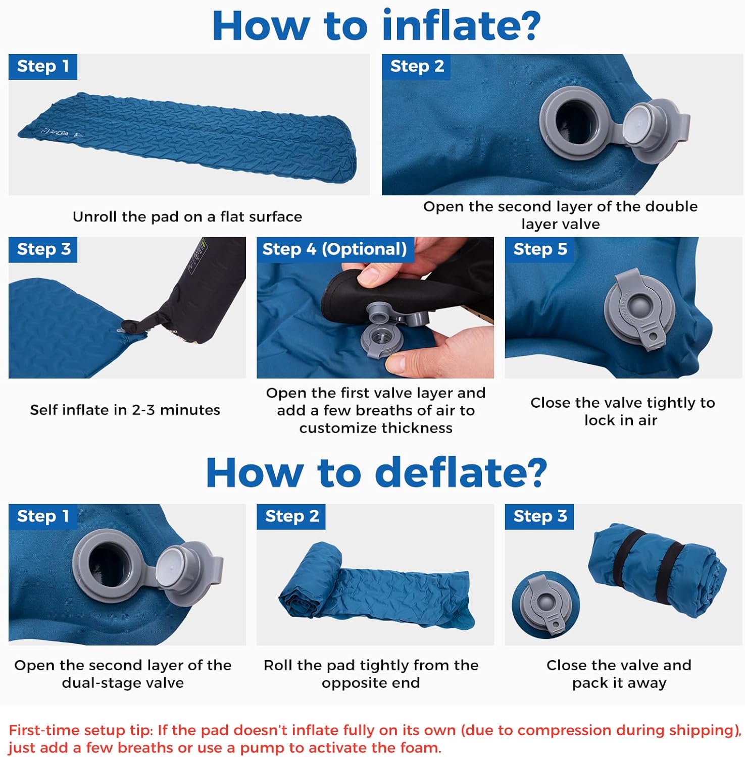 ATEPA Self-Inflating Sleeping Pad With Compact Foam for Backpacking 3 Season Mat HybridLoft Navy