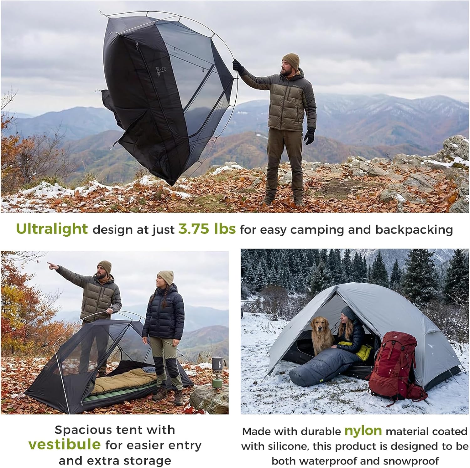 ATEPA 1-Person Ultralight Backpacking Tent Grey