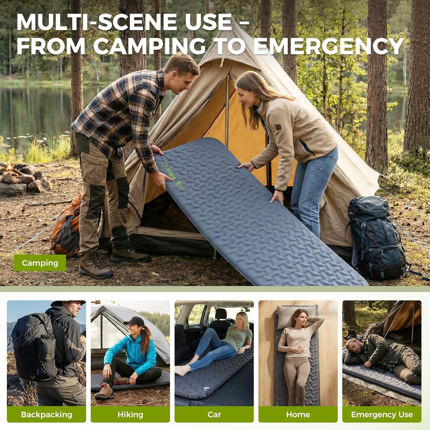 ATEPA Self-Inflating Sleeping Pad With Compact Foam for Backpacking 3 Season Mat HybridLoft Grey