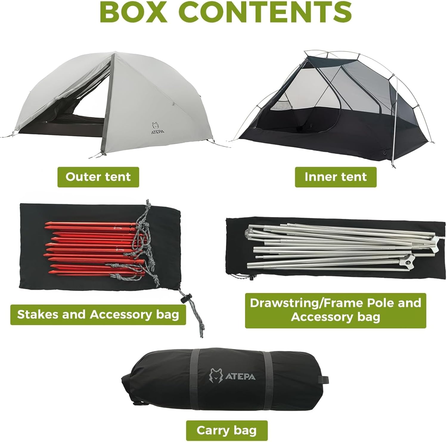 ATEPA 1-Person Ultralight Backpacking Tent Grey