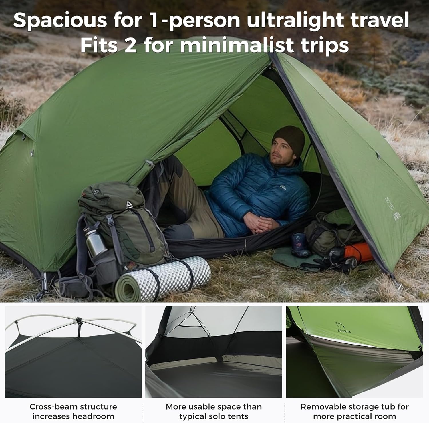 ATEPA 1-Person Ultralight Backpacking Tent Grey
