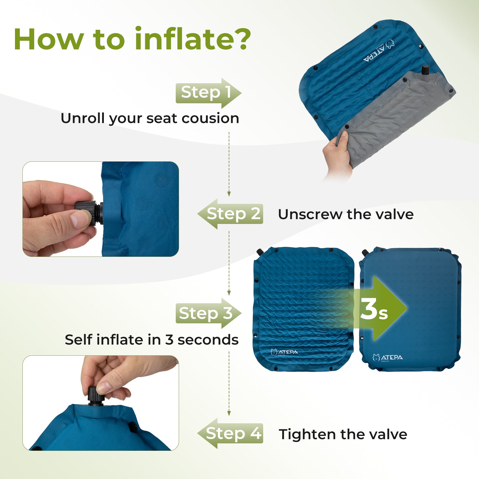 ATEPA BUBBLE 6.5 Self-Inflating Memory Foam Seat Cushion