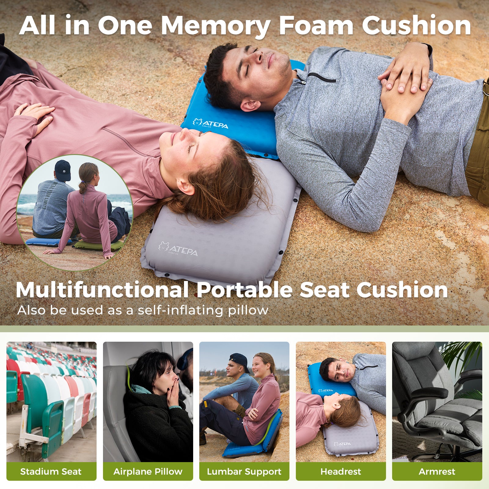 ATEPA BUBBLE 6.5 Self-Inflating Memory Foam Seat Cushion