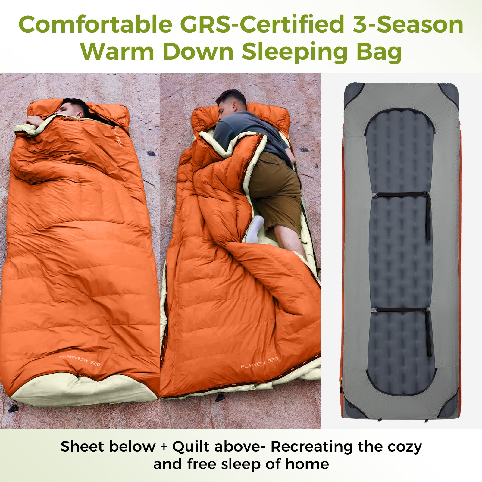 ATEPA 3-in-1 Backpacking Sleeping Bag Down Sleeping Bag 44.6°F to 10.4°F