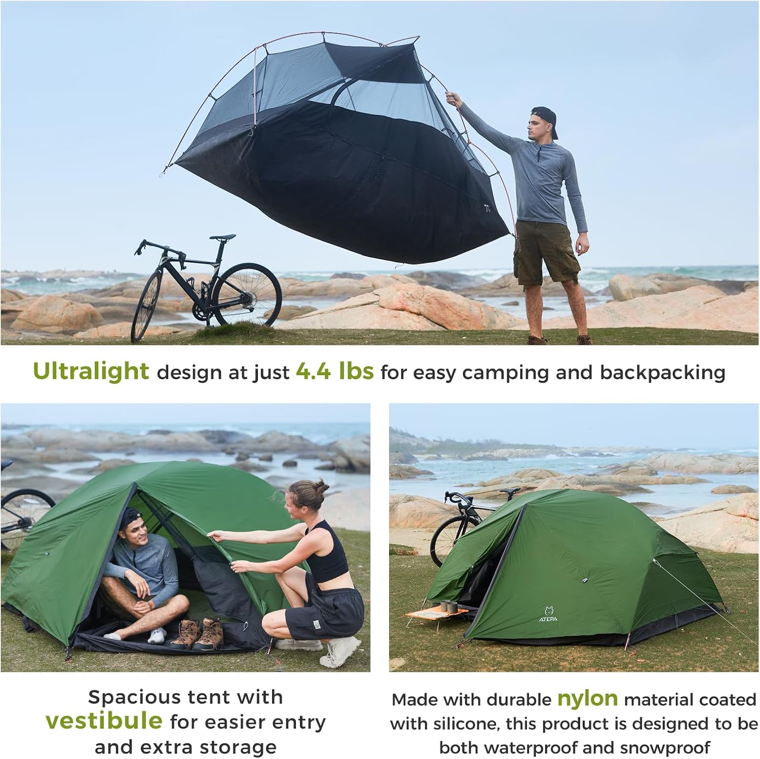 ATEPA 2-Person Ultralight Backpacking Tent GREEN