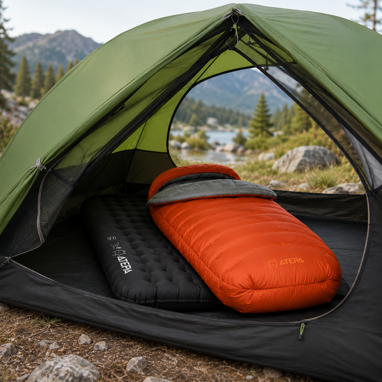 ATEPA 3-Piece Backpacking Camping Bundle – 1-Person Ultralight Tent, 3-in-1 Down Sleeping Bag & R-Value 6.6 Insulated Sleeping Pad