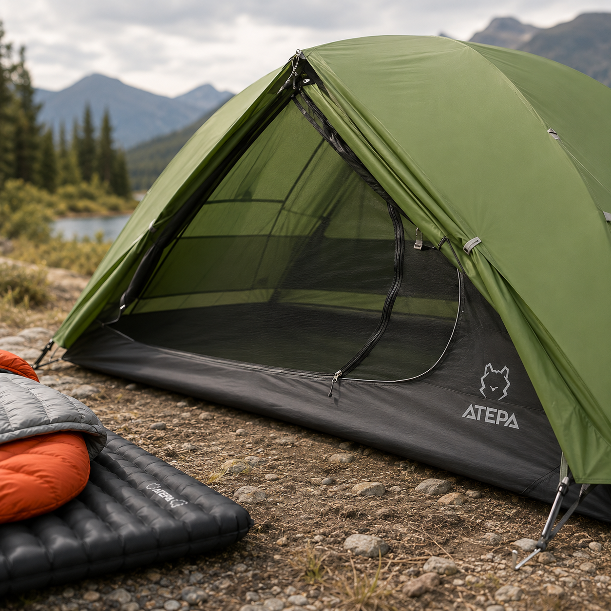 ATEPA 3-Piece Backpacking Camping Bundle – 1-Person Ultralight Tent, 3-in-1 Down Sleeping Bag & R-Value 6.6 Insulated Sleeping Pad