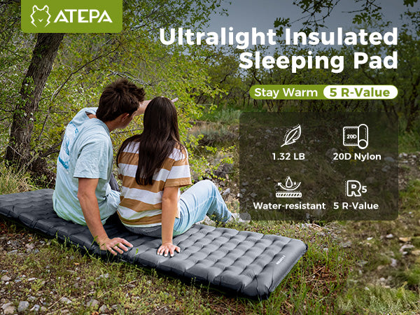 ATEPA Ultralight Sleeping Pad for Backpacking R-Value 5.0 GREY
