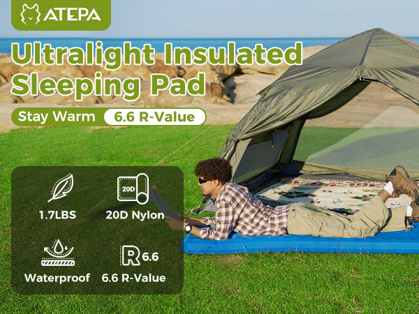 ATEPA All-Season Insulated Sleeping Pad | R-Value 6.6 Comfort