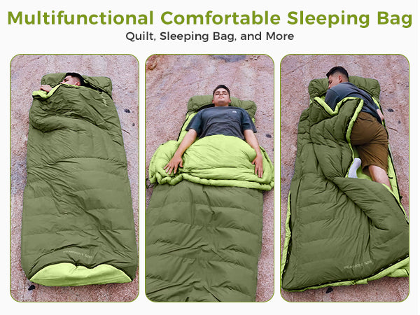 Atepa 3 in 1 Down Backpacking Sleeping Bag 44.6F to 10.4F Orange