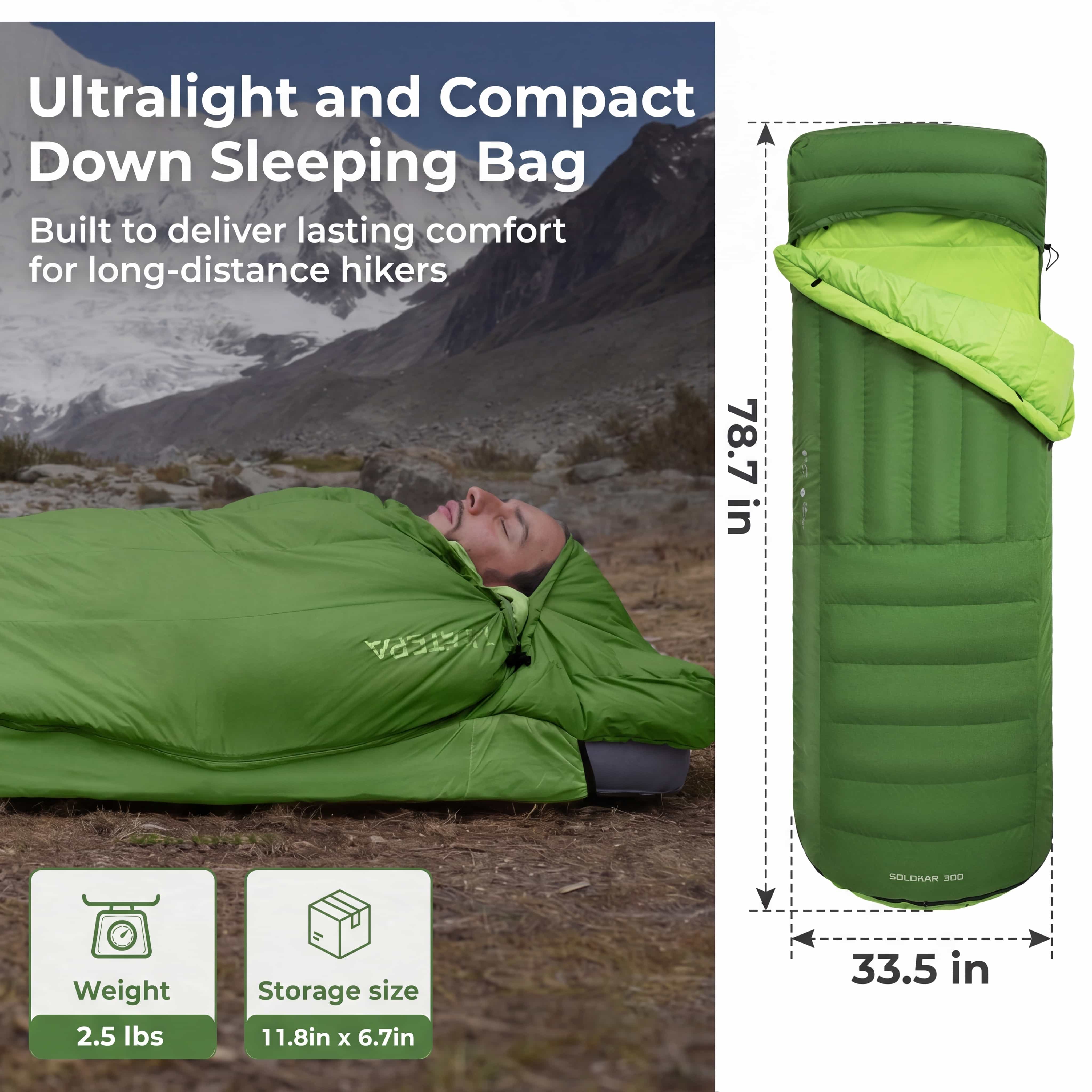 ATEPA Bulwark 300 Down Sleeping Bag Envelope With Hood Grey